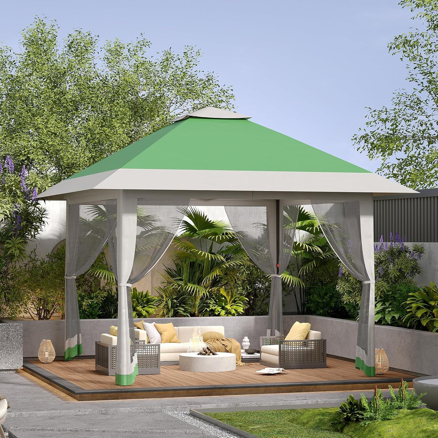 Canopy Tent 13x13 ft, Pop Up Gazebo One-Push Setup with 4 SandBags for Backyard Parties and BBQs, Mosquito Netting & Height Adjustable for Garden Parties, BBQs, Camping