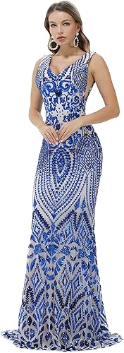 Miniatura 3 de Datangep Vestido de noche de sirena con cuello en V y lentejuelas para mujer, sin mangas, vestido de dama de honor, vestido formal de fiesta