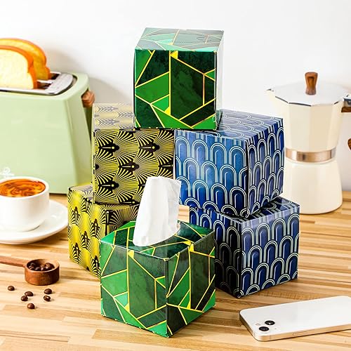 Miniatura 3 de 24 cajas de pañuelos para pañuelos faciales, cajas geométricas con diseño de flores, 2 capas, 80 hojas cada caja, pañuelos faciales individuales,
