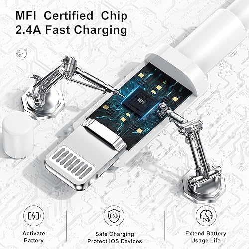 Miniatura 3 de Cargador de iPhone de 10 pies, certificado por Apple, cable de carga largo de Apple, cable Lightning a USB original de 10 pies, cable de carga de