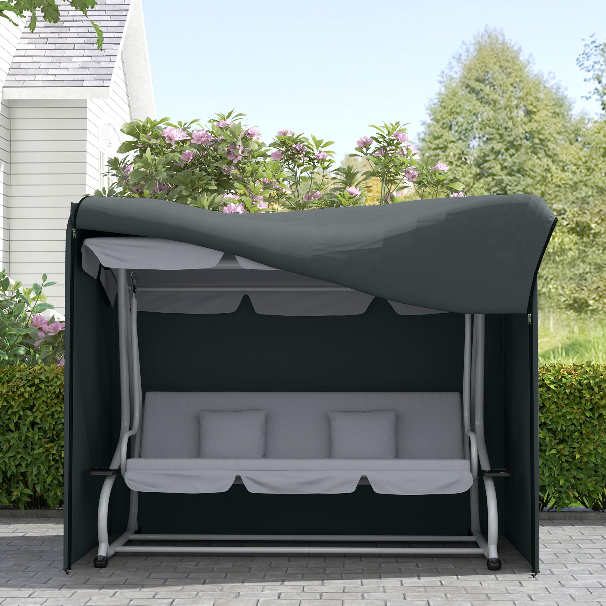 Outsunny Housse imperméable 420D pour balancelle de jardin 3 places avec fermeture éclair - Coupe-vent et anti-UV - 220 x 125 x 172 cm - Gris
