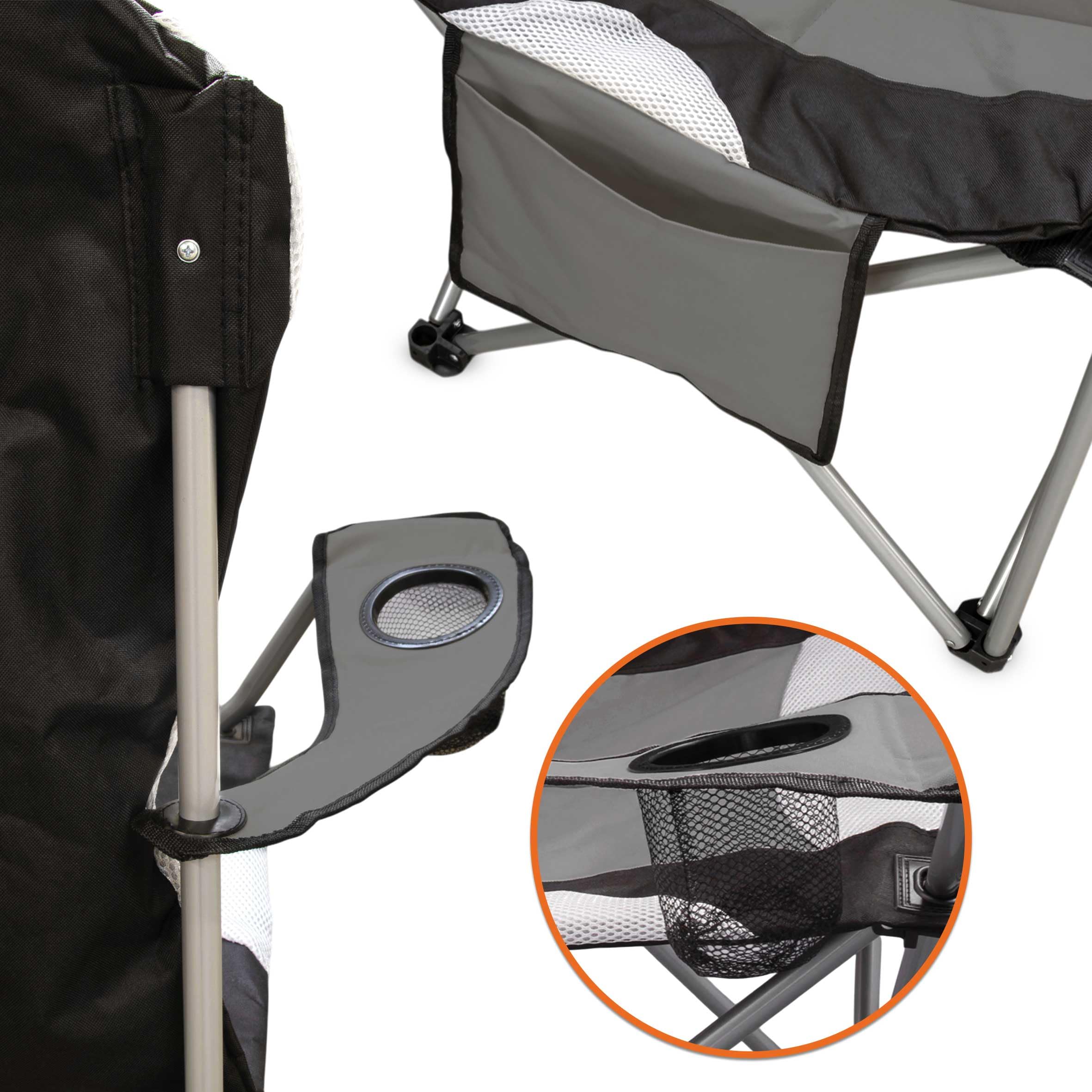 Spetebo Salon de camping 3 pièces avec table pliante en aluminium et sac de transport - Anthracite - Ensemble de table de jardin avec 2 chaises de camping jusqu'à 150 kg - Chaise de pêche d'extérieur