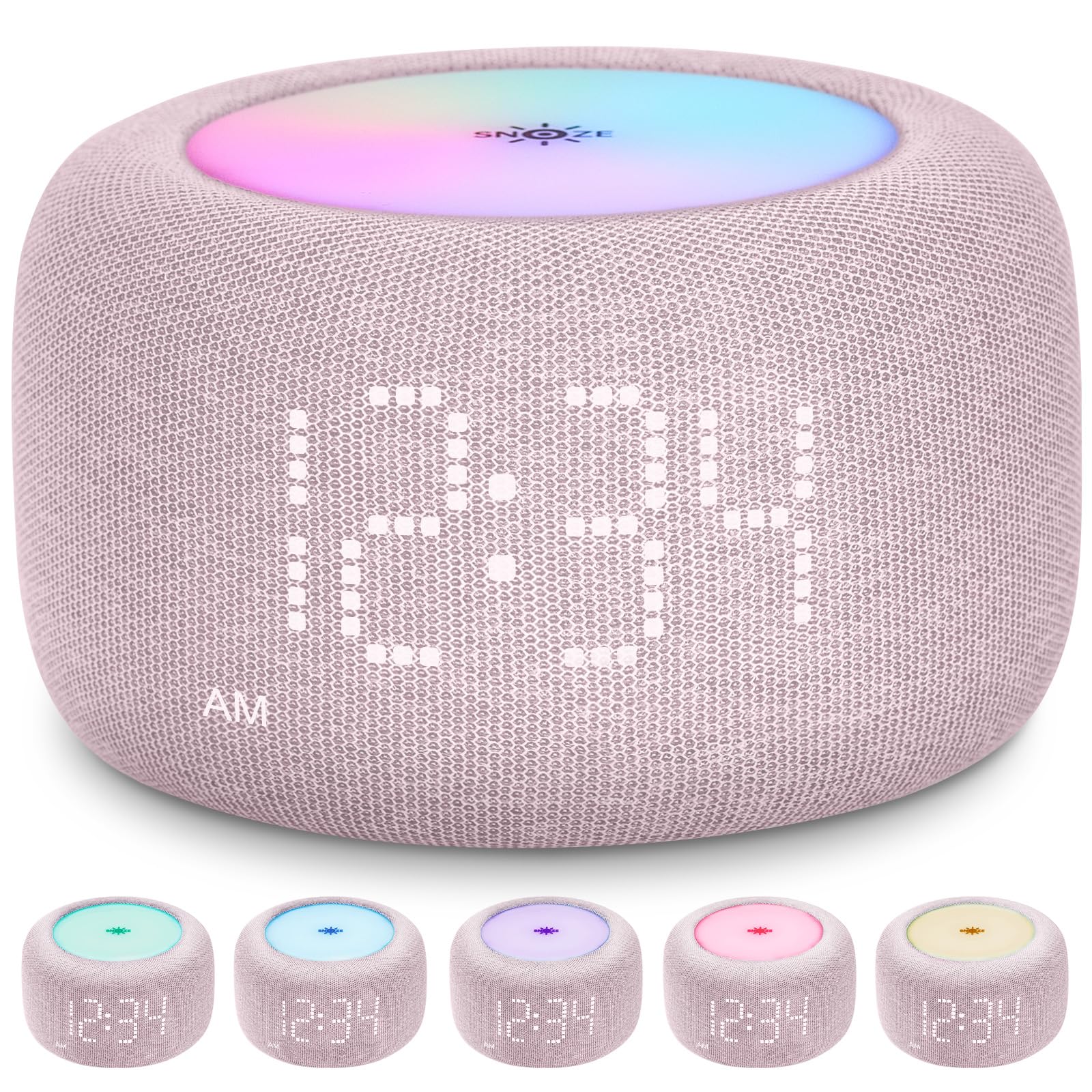Dual Alarm Clock for Bedrooms: 10 Color Night Light - 8 Alarm Sound with Snooze - Digital Dimmable Alarm Clock for Kids - Pink