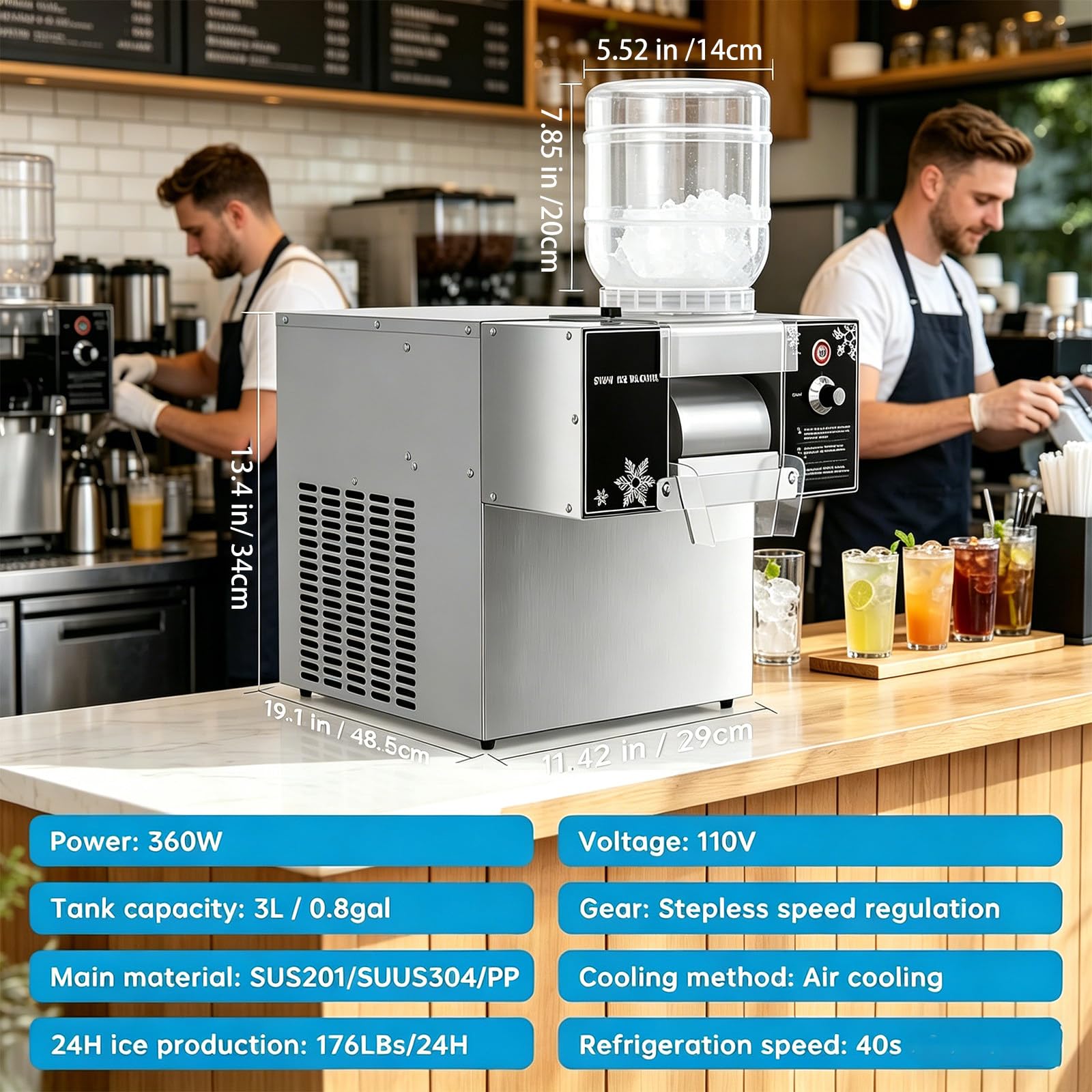 Suave Máquina de Hielo en Escamas Finas: Hielo Esponjoso y cremoso, 80 kg/día, fácil Limpieza, Resistente corrosión. para heladerías, raspados y Eventos al Aire Libre