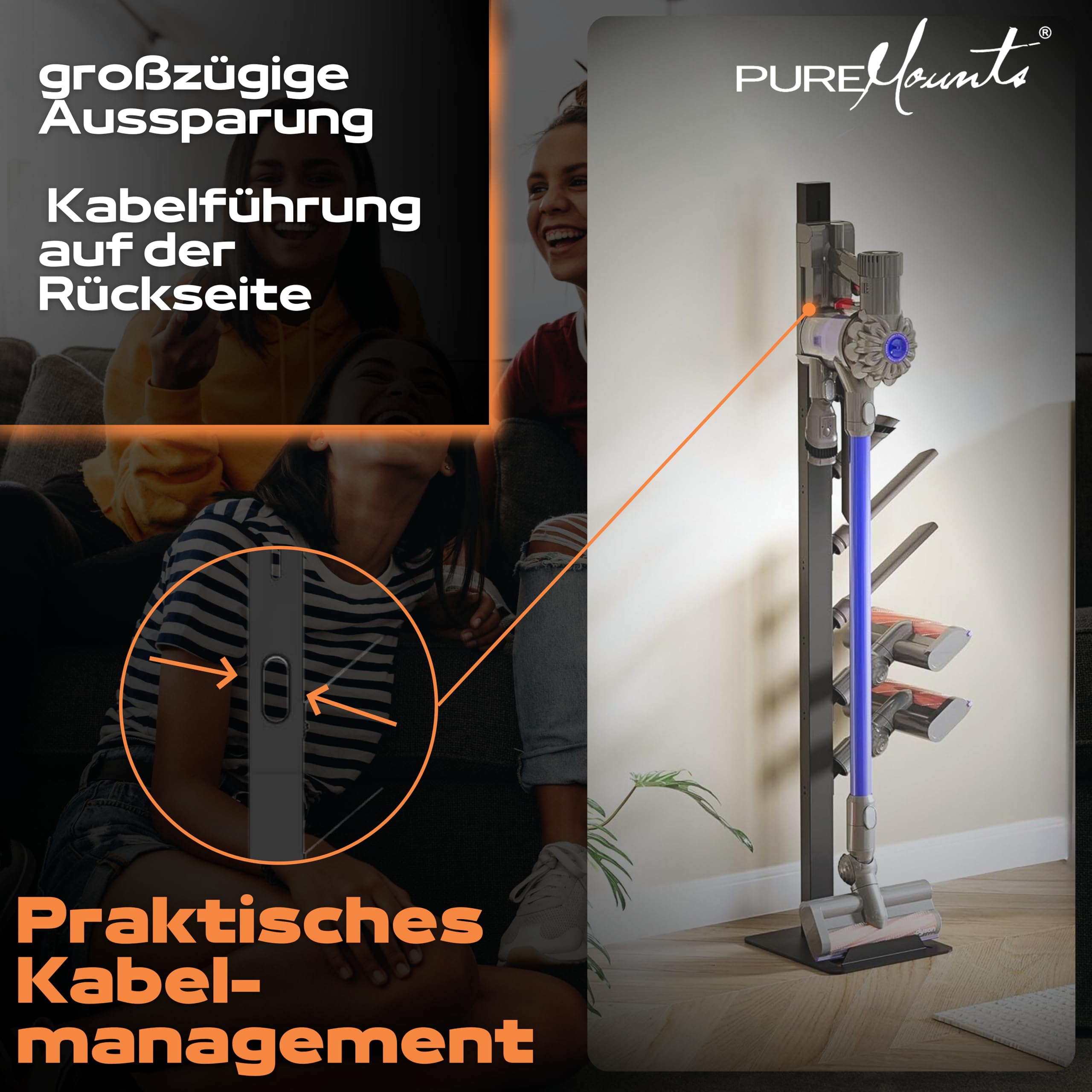 PureMounts Uchwyt do odkurzacza kompatybilny z Dyson Gen5, V15, V12, V11, V10, V8, V7, V6, uchwyt podłogowy, uchwyt na akcesoria, czarny