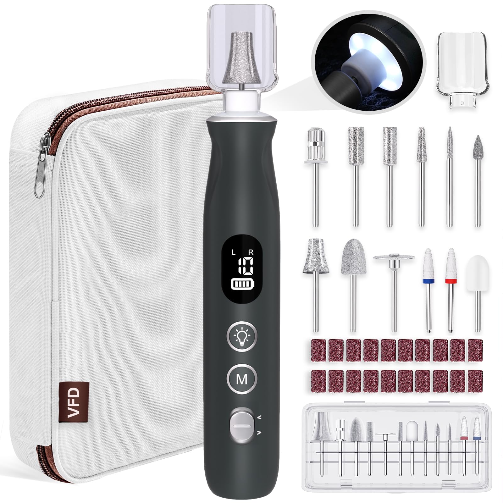 Trapano elettrico per unghie, senza fili, 2000 mAh, ricaricabile, portatile, 12 in 1, kit per unghie spesse, 10 velocità, per manicure professionale e pedicure per la cura delle unghie naturali delle