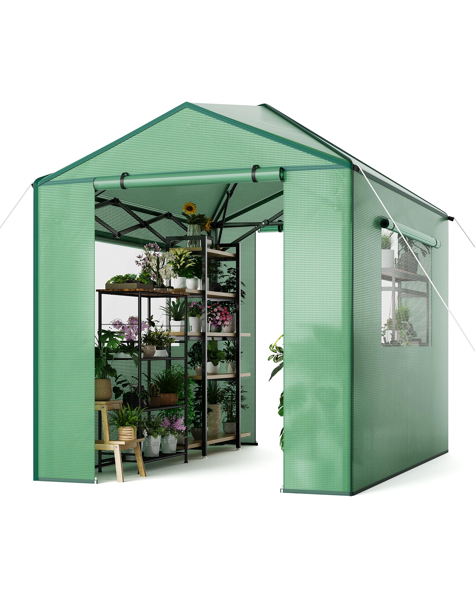 GarveeHome Gewächshaus Tunnel – Stabiler PE-Bezug, robuster Rahmen, Zipper-Türen & Mesh-Fenster, schneller Aufbau, UV-beständig, Winterfest – Ideal für Pflanzenaufzucht im Garten, Innen