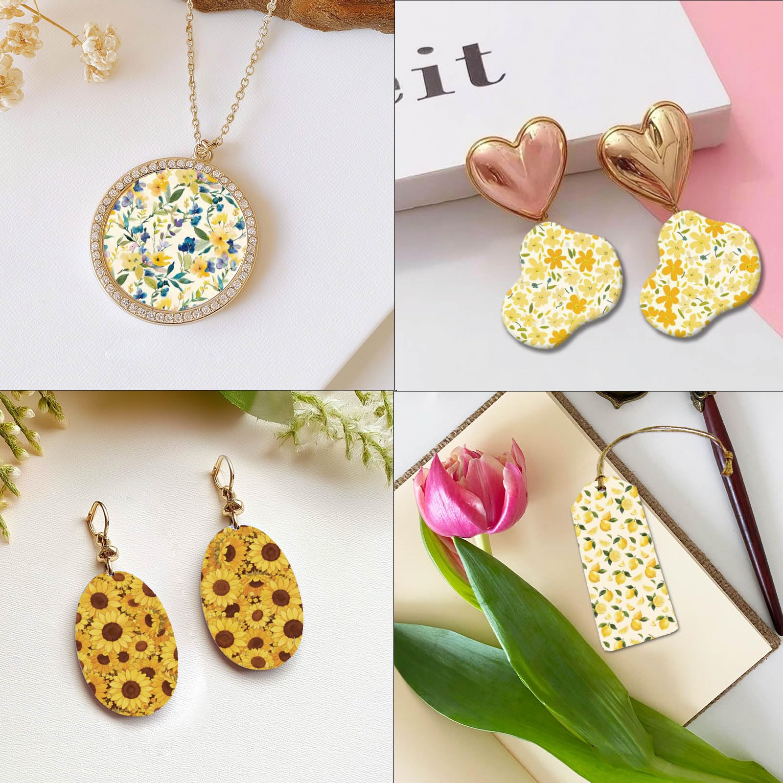 OLYCRAFT 24pz Carta da Trasferimento per Argilla con Fiori Gialli 6 Design Carta da Trasferimento Limoni per Polimeri Girasoli per Argille Polimerica per Creazione Orecchini in Argilla Gioielli