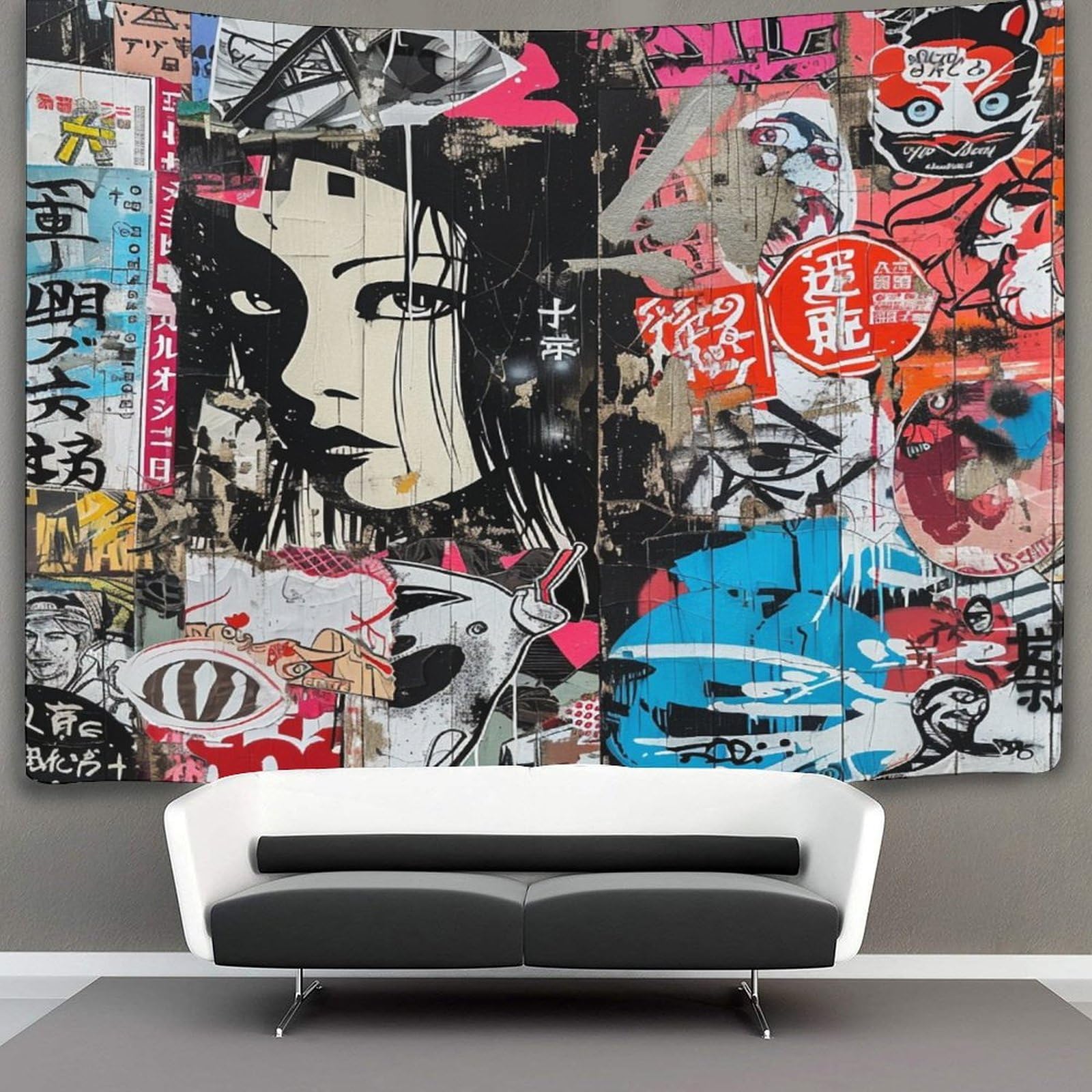 KKOLASXZE 3D Japanese Graffiti Print Wall Blanket Home Decoration Bedding Poster Wall Art Tapestry Tapestry Wall Hanging Soft Polyester for Bedroom Living Room Dorm Home Decorations 70cmx100cm