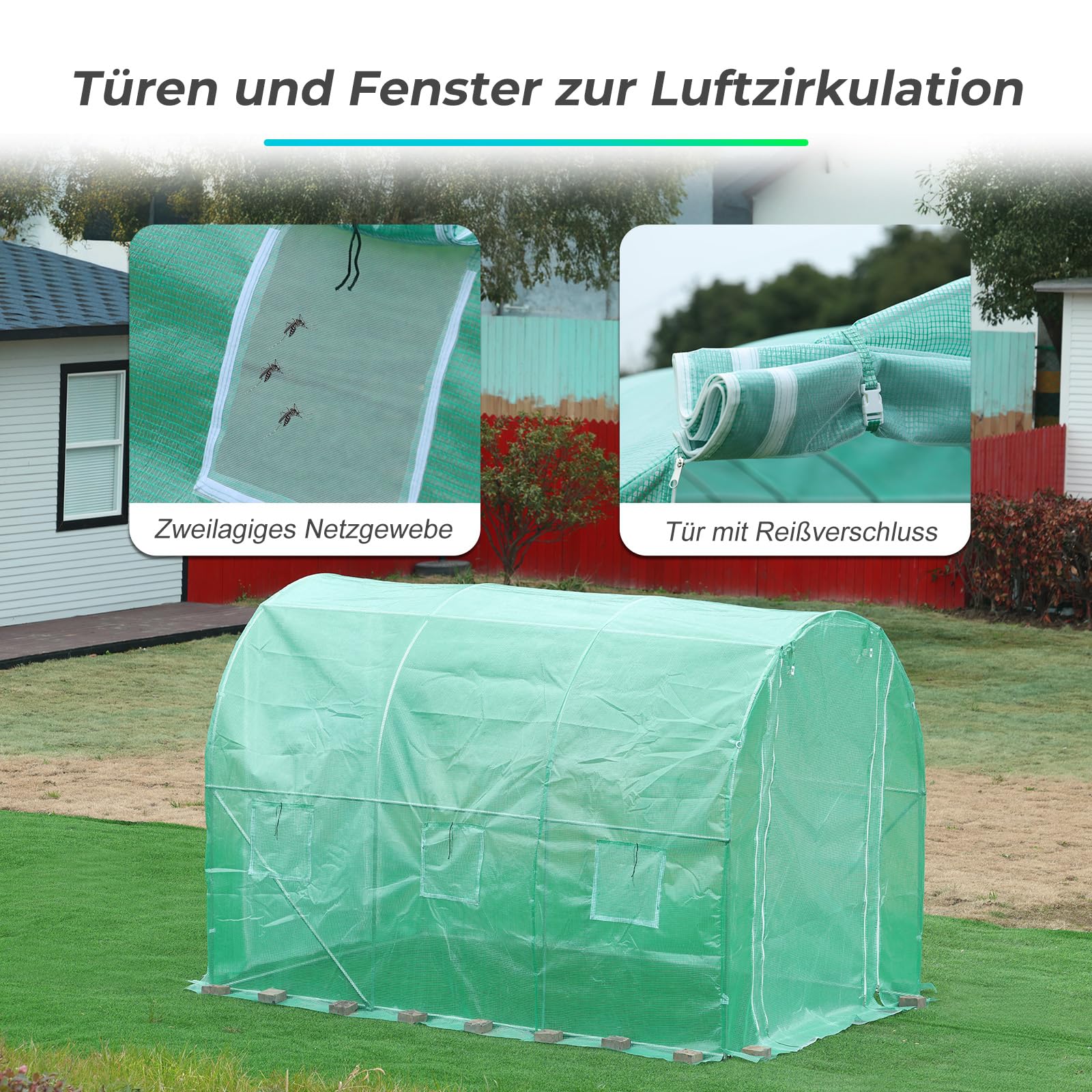 Aoodor 3 x 2 x 2 m Ersatzbezug für Gewächshaus, Großer GEH-Gewächshaus-Tunnel-Außenbezug für Pflanzenkultur, Ersatzteil (Gestell Nicht im Lieferumfang enthalten)
