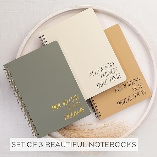 Miniatura 2 de ZICOTO Juego de 3 cuadernos estéticos en espiral, bonitos diarios universitarios de 8 x 6 pulgadas, con bolsillos grandes y páginas forradas,