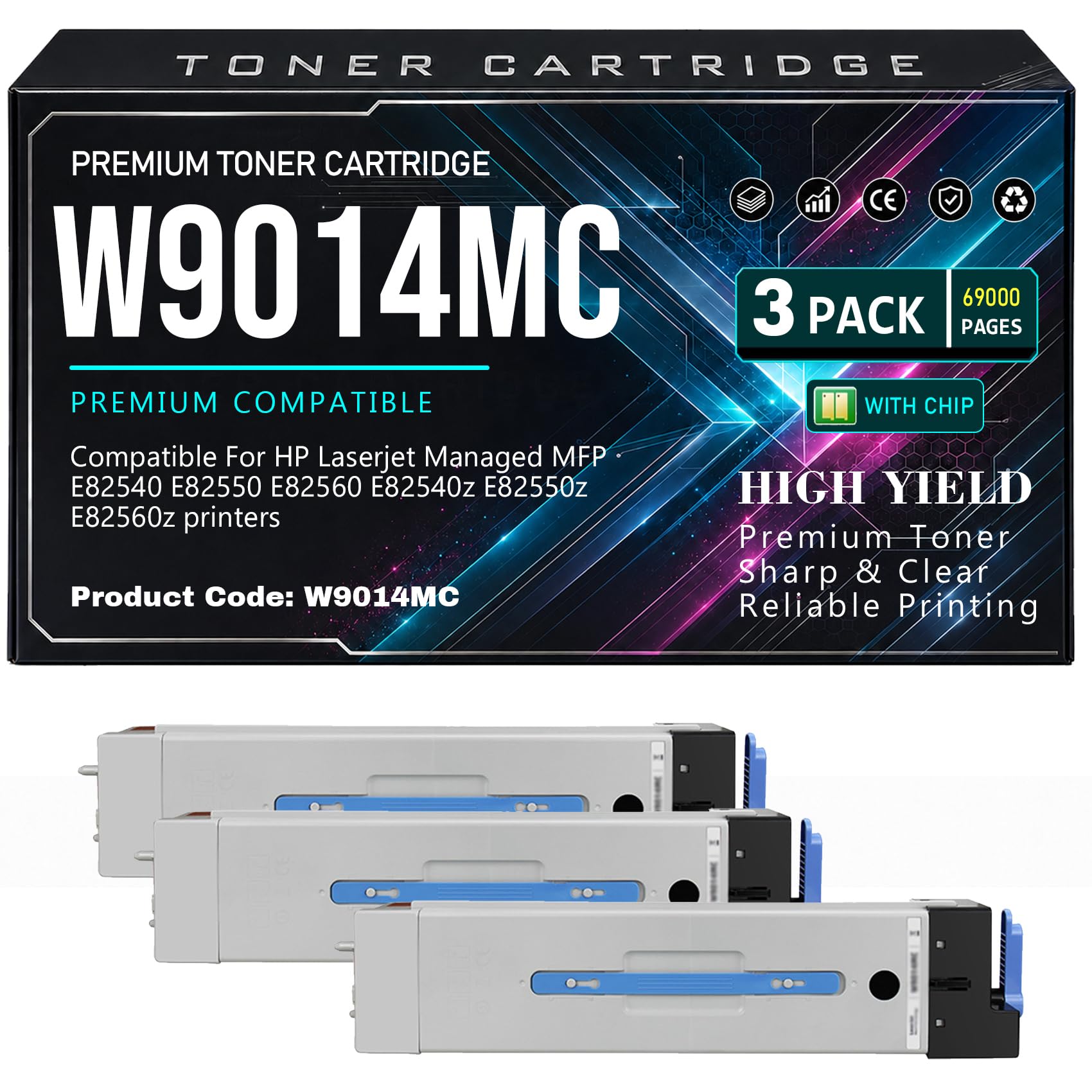 Per HP E82540 E82550 E82560 E82540z E82550z E82560z Cartucce di toner Toner W9014MC compatibile Alto rendimento con chip 69000 pagine,W9014MC-3PC