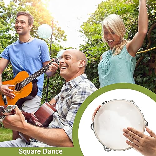 Vista 38 de Pandereta de 10 pulgadas con doble fila para adultos, pandereta de tambor de palmera para orar, iglesia, fiesta, instrumento musical