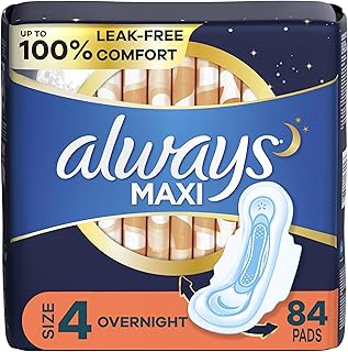 Always, Maxi Pads For Women, Size 4, Overnight Absorbency With Wings, 84 Count (3 Packs of 28 Count)