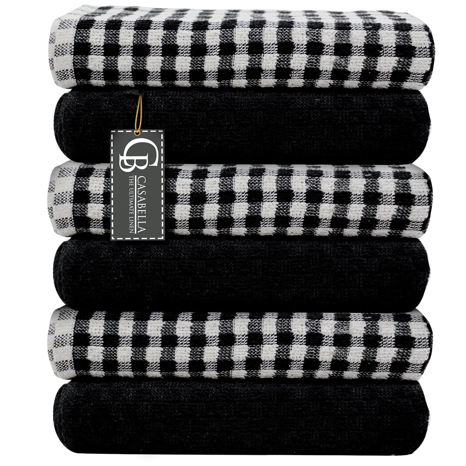 Casabella Black Pack Of Terry Towelling Cotton Kitchen Tea Towels - Soft, Highly Absorbent Dish & Bar Towels - Unbeatable Price (6 Pieces Set, ) Size 6