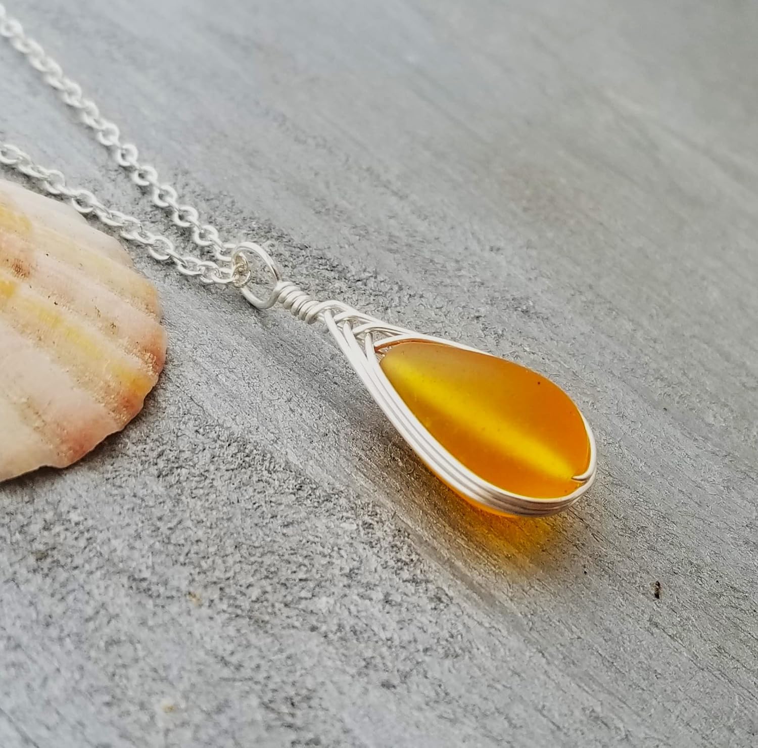 Handmade Sea Glass Necklace, Hawaiian Jewelry For Women, Braided Teardrop Necklace, Unique Sea Glass Jewelry For Women Birthday Gift