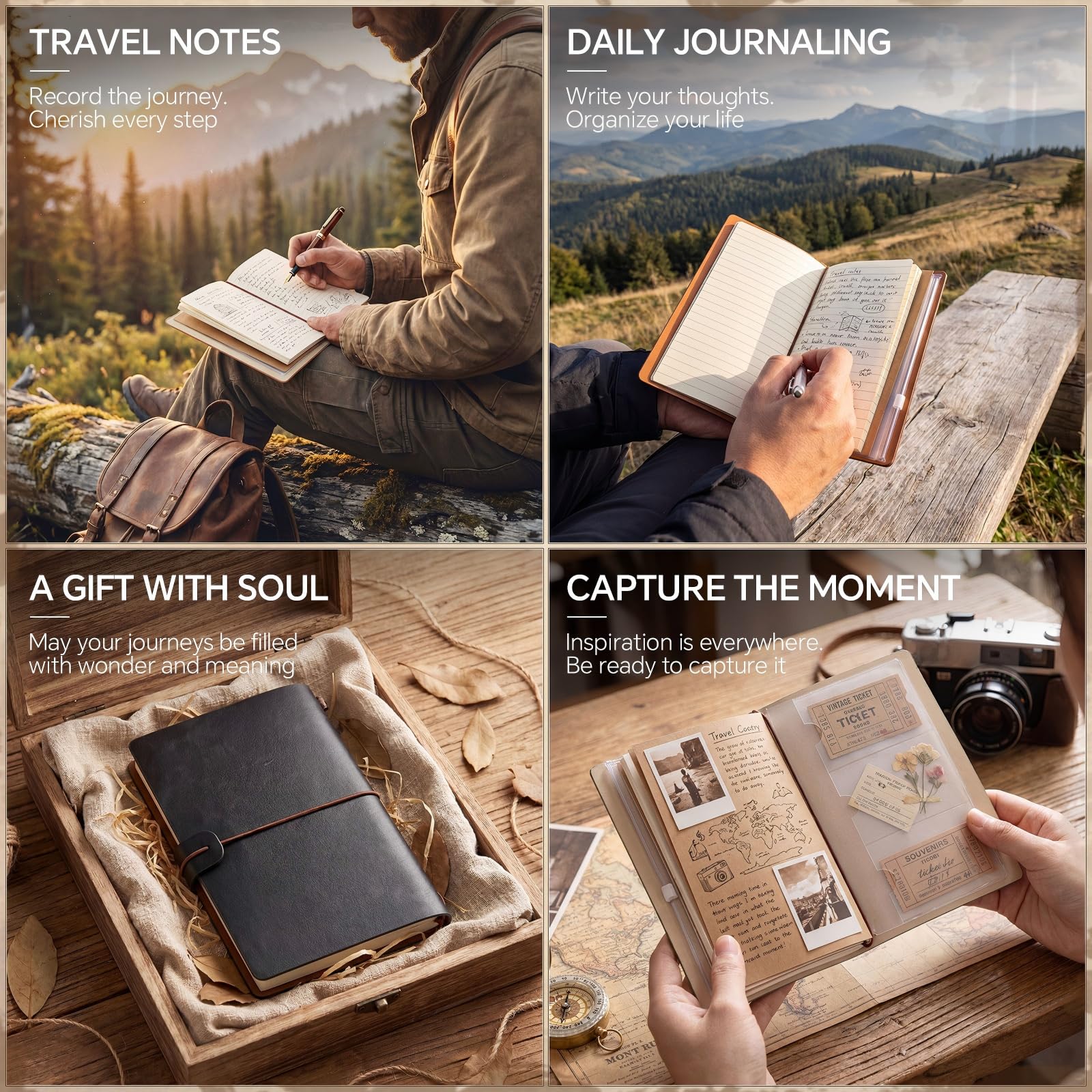 Sabary 16 cuadernos de viaje rellenables de cuero para viajeros, tamaño pasaporte, a granel, vintage, cuadernos de viaje forrados de piel sintética con páginas, tarjetero, para hombres y mujeres, para