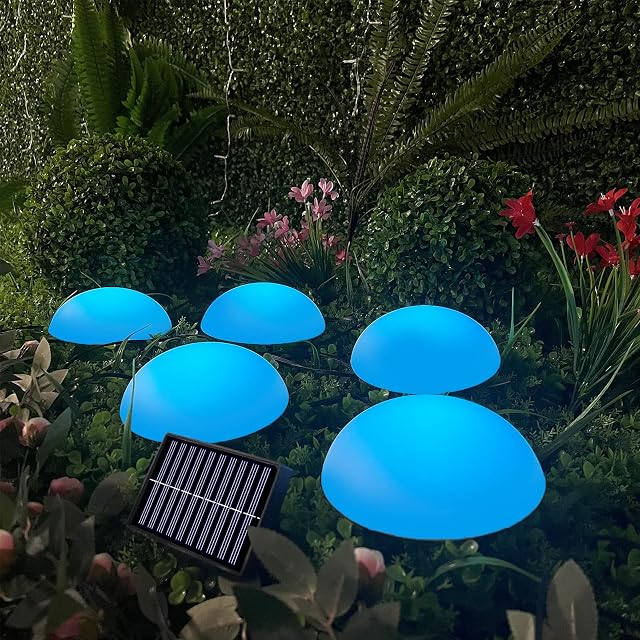 HYSapientia® Solar String Half Ball Lights 5 LED 16 RGB Colour Changing Mood Light Outdoor Garden Waterproof Decorations for Pathway Patio Yard Lawn Walkway Ground, 15 cm Diameter 5 Pcs Tandem