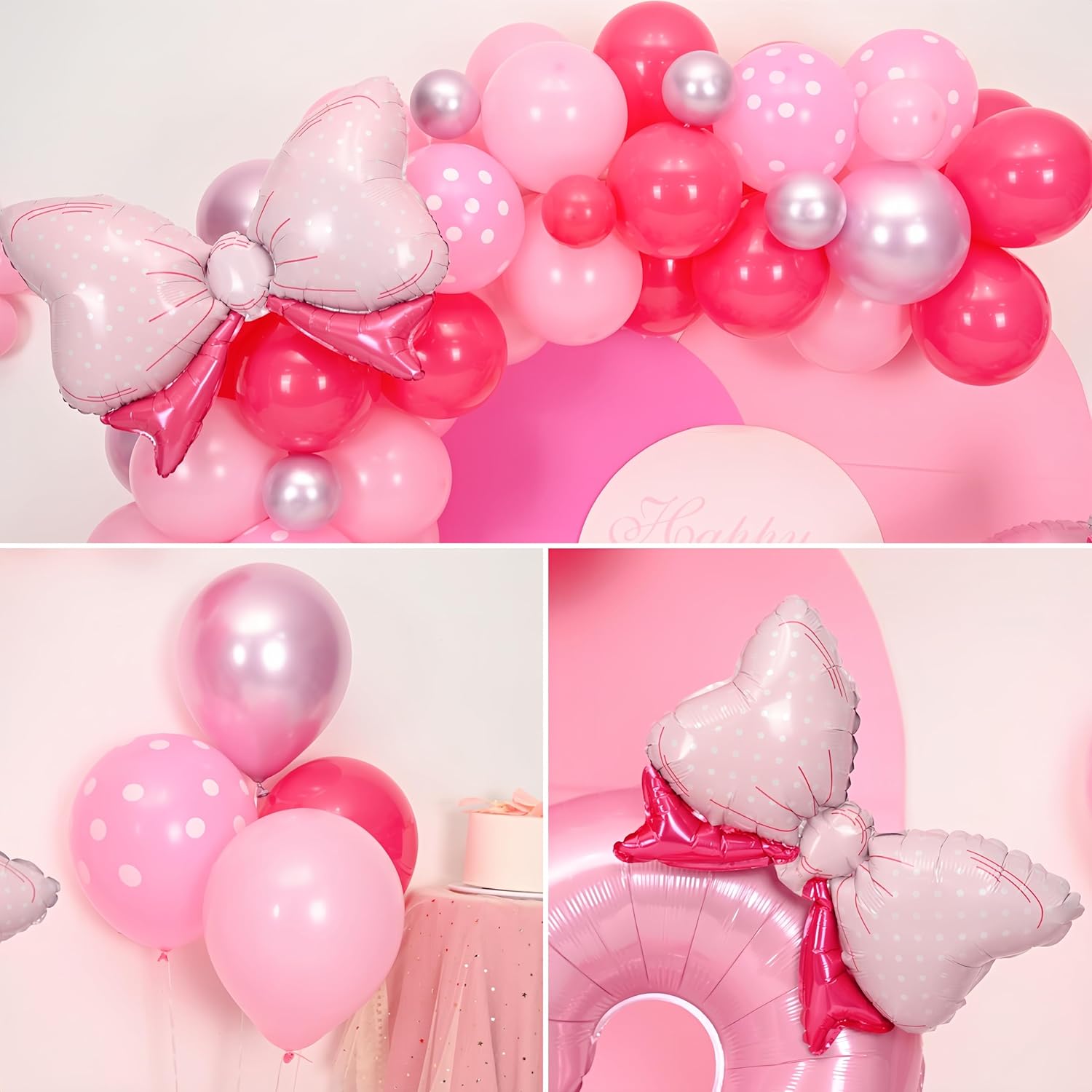 Pink 2nd Birthday Balloons Decorations, Hot Pink Rose Polka Dots Balloons Arch Kit, Huge Bow Foil Balloon, pink Number 2 Balloon Tower for Baby Shower Girls Princess 2nd Theme Party - Image 4