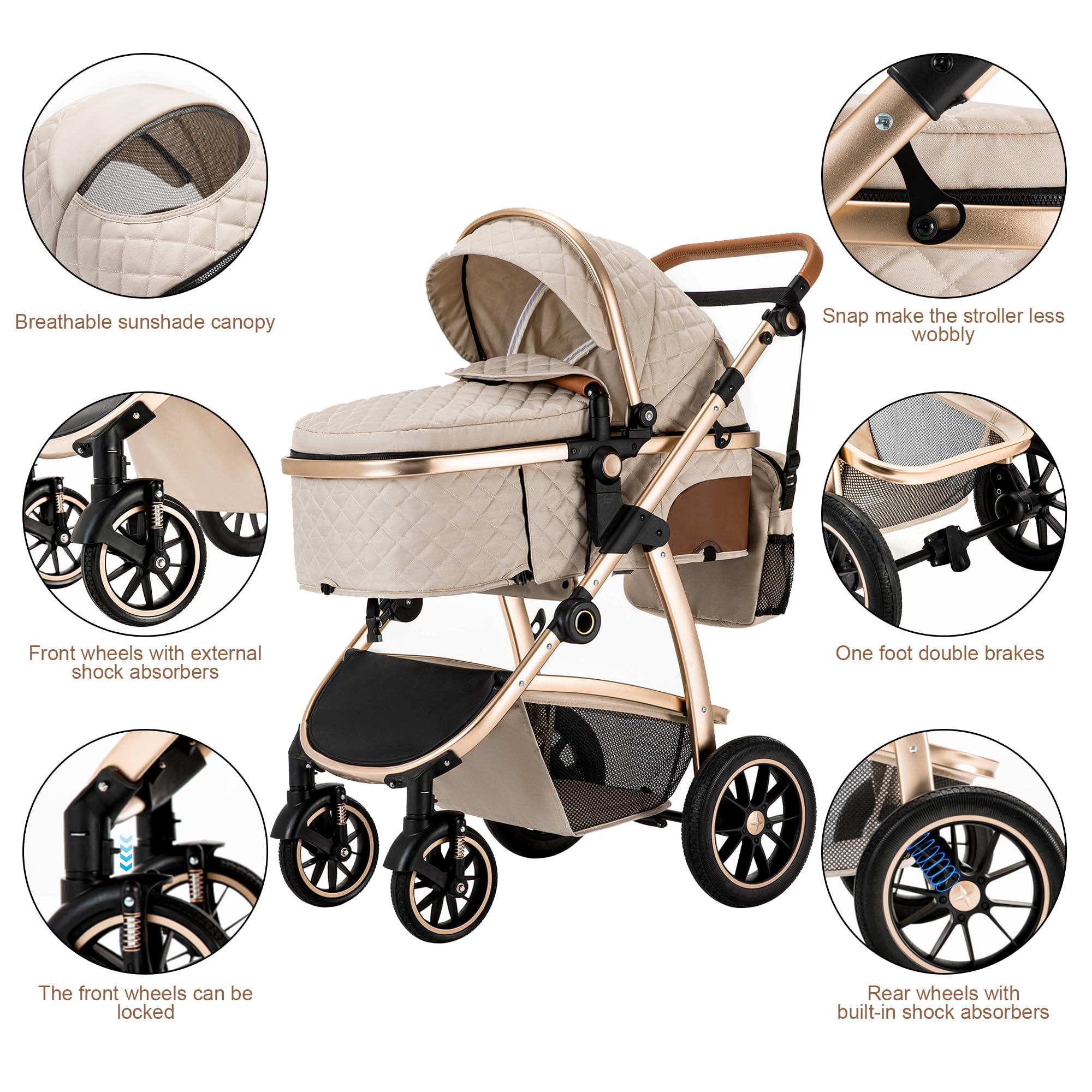 Kinderwagen 3 in 1 Baby Born mit ISOFIX Basis & Babyschale, Bergsteiger Stroller, klappbar, 5-Punkt-Sicherheitsgurt, 22 kg, Blau