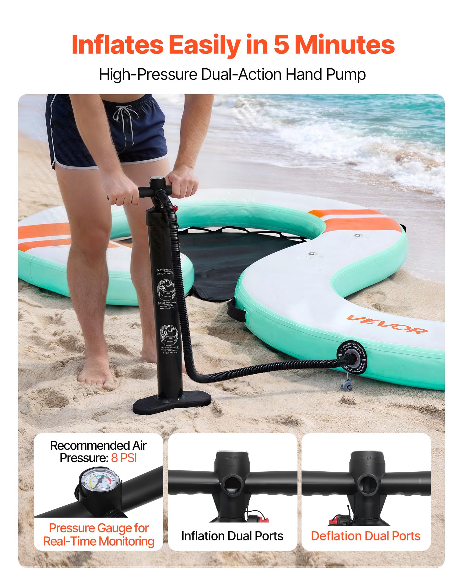 VEVOR Pontile Galleggiante Gonfiabile 4,57 x 1,83 m da Mare Piscina, Piattaforma Galleggiante Superficie Antiscivolo con Scaletta Staccabile Borsa da Trasporto, Isola d'Acqua per Piscina Spiaggia Mare