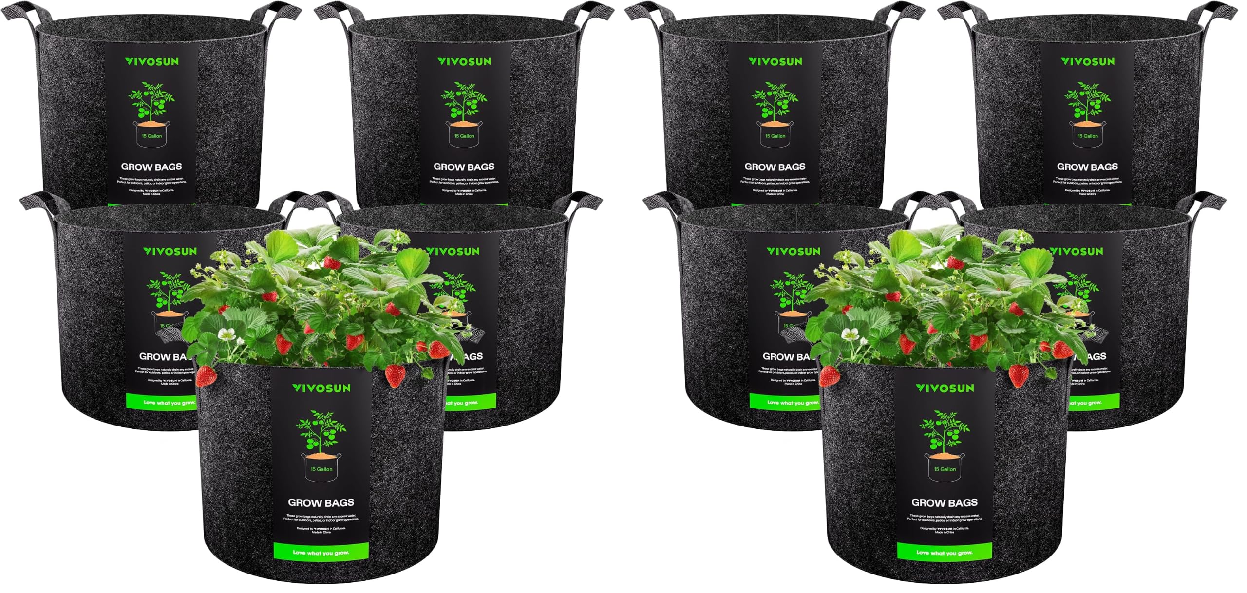 VIVOSUN 10-Pack 15 Gallon Plant Grow Bags, Heavy Duty Thickened Nonwoven Fabric Pots with Handles