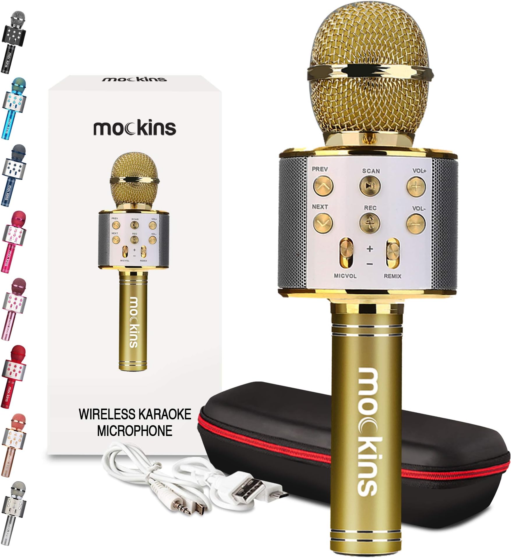 Mockins Gold Bluetooth Karaoke Microphone for Kids with Built in Bluetooth Microphone Wireless Speaker | Wireless Mic Karaoke Compatible with iPhone & Android | All-in-One Mic