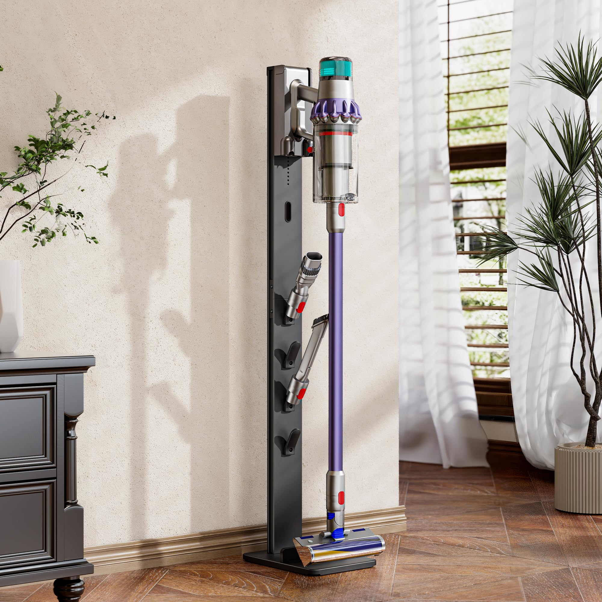 PEGZONE Staubsauger Ständer Kompatibel für Dyson Gen5 V15 V12 V11 V10 V8 V7 V6, Freistehend Bodenständer Halterung mit 4 Haken，schwarz