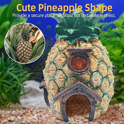 Miniatura 10 de Tfwadmx Decoraciones de acuario resina piña pecera casa de cangrejo ermitaño escondite cueva refugio decoración paisaje submarino cabaña acuario