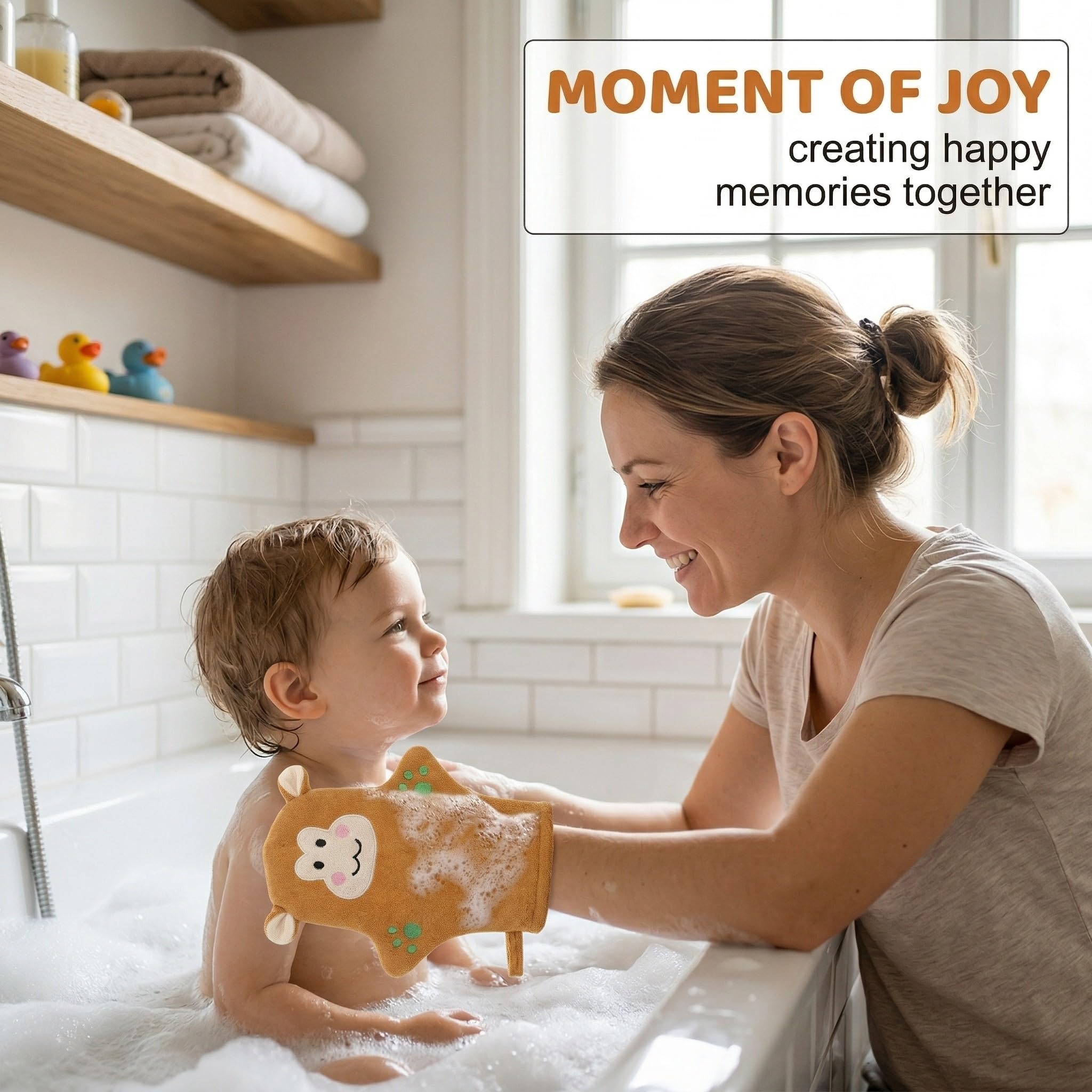 Lot de 3 Gants de Toilette Bébé en Coton, Gants de Toilette Enfant avec Motifs Animaux (Ours, Singe, Poussin), Gant de Toilette Marionnette Rigolo pour le Bain et la Douche, Doux et Absorbant