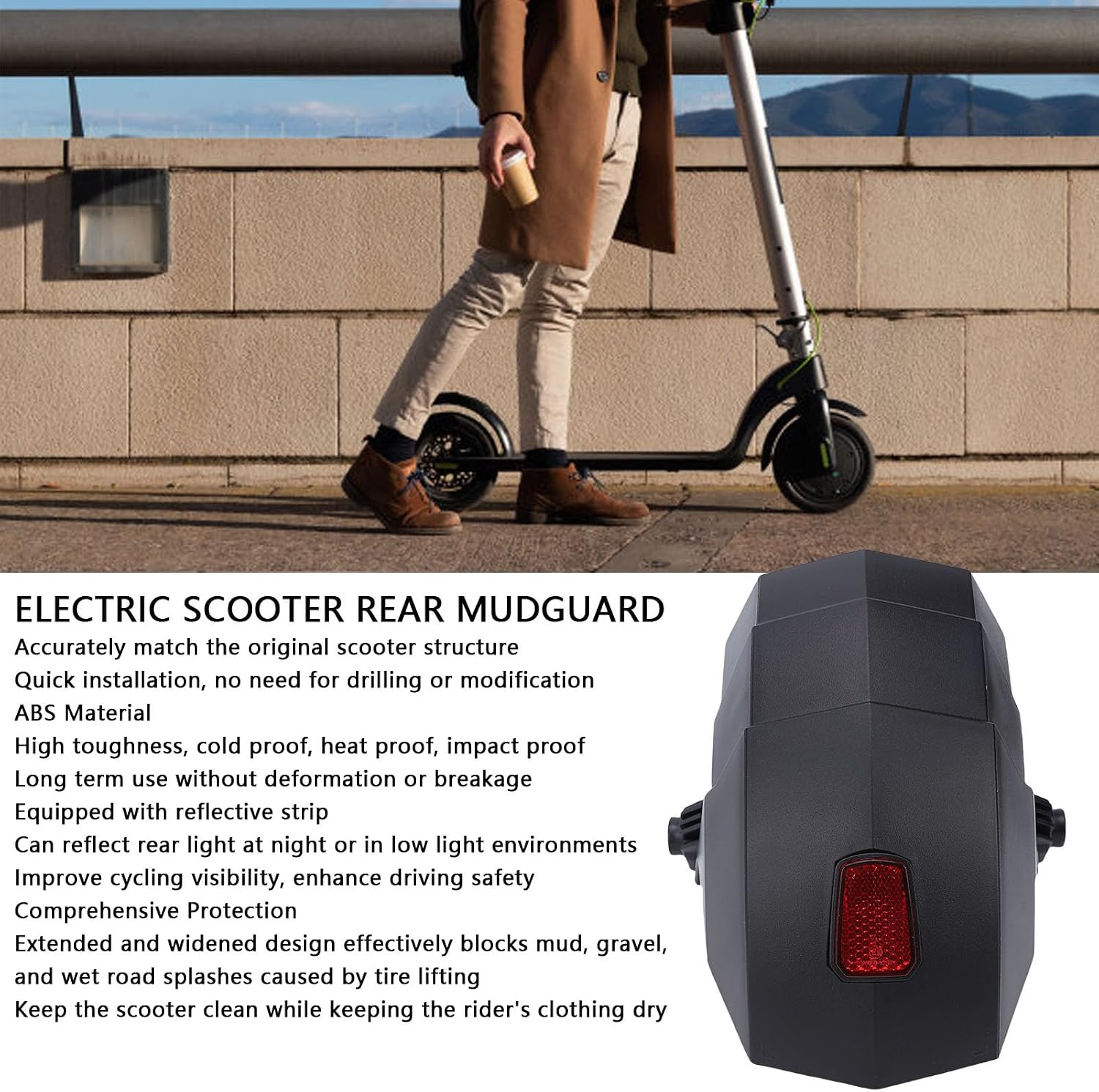 ciciglow Electric Scooter Rear Mudguard, ABS Plastic Replacement for Kukirin G3 G4, Reflective Strip with Extended Design for Splash Protection