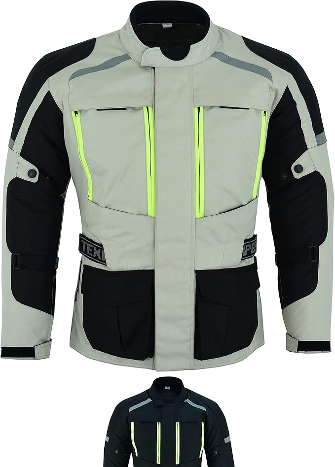 Texpeed Mens Motorcycle Jacket Waterproof Off White Beige Grey Textile