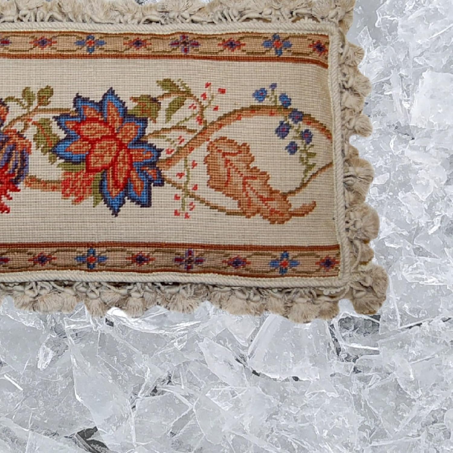 Handmade Wool Needlepoint Throw Pillow Cover 12x22 - Vintage French Country Decorative Cushion Cover for Couch, Bed, and Spring Home Deco
