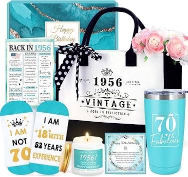 70th Birthday Gifts for Women 70 Year Old Birthday Gifts for Women Cool 1956 Gift Ideas for Female Funny Gift for 70 Year Old Womens Happy 70th Bday Decoration Baskets for Female Mom with Tumbler Bag