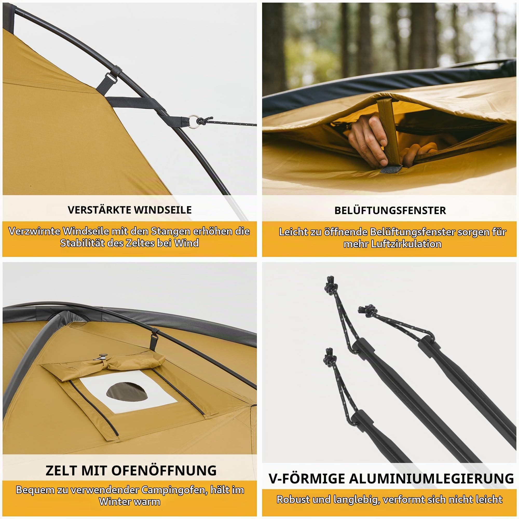 Naturehike Campingzelt 2-4 & 3-6 Personen Thermozelt Hot Tent mit Herdwagenheber PU3000mm UPF50+ mit Ofen 4 Jahreszeiten Familien Wasserdicht Vorzelt Pavillon für Rucksackreisen, Camping, Wandern