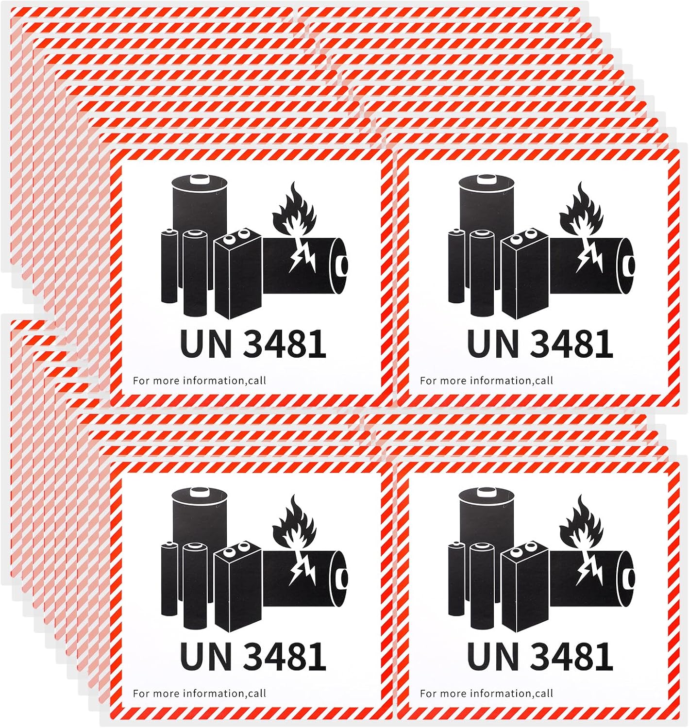 100 szt. Etykiety Ostrzegawcze do Akumulatorów Litowo-Jonowych, 12x11cm Naklejki UN3481 z Mocnym Klejem do Transportu Akumulatorów Litowych Opakowania e-Commerce