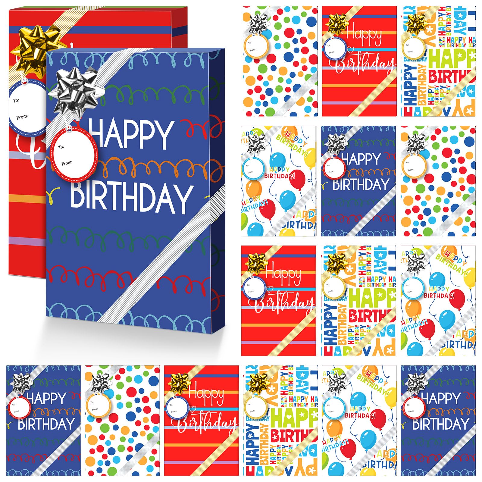 TecUnite 30 Pcs Happy Birthday Gift Card Box Holders Greeting Card Holder with Paper Tags and Bows Mini Favor Wrapping Boxes for Holiday Party (