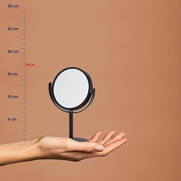 kela Selena Make-Up Mirror Black with Magnification 7.5 cm 1/10x Small Standing Mirror Metal Cosmetic Mirror Shaving Mirror Round