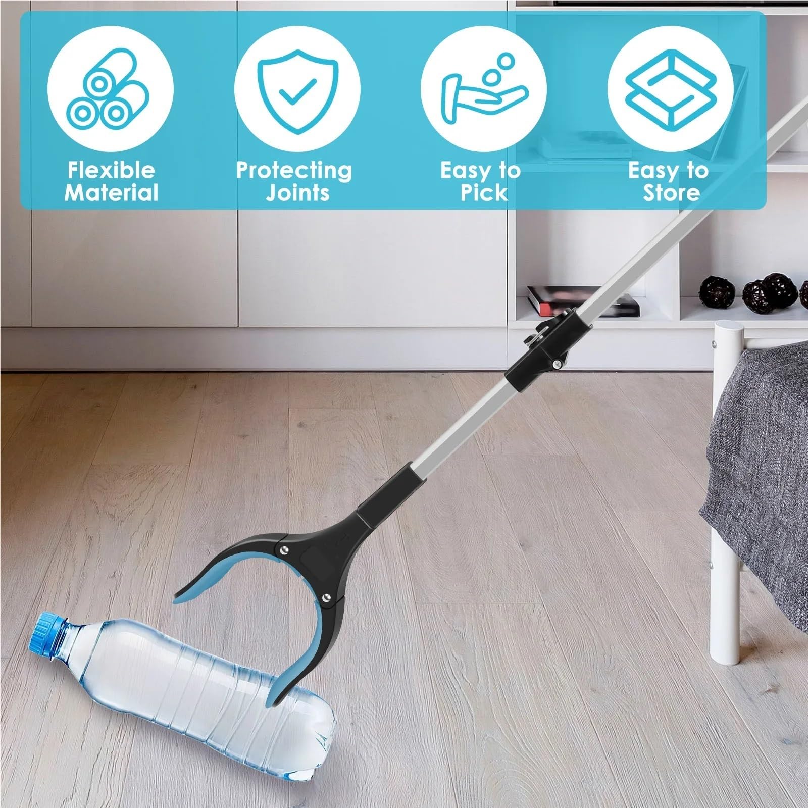 Recogedor Pinza Superior Pinza recogedora de basura de 3 piezas con clip giratorio de 360 ​​grados extensor de pinza plegable herramientas manuales recogedor de basura con mandíbula antideslizante(Ora
