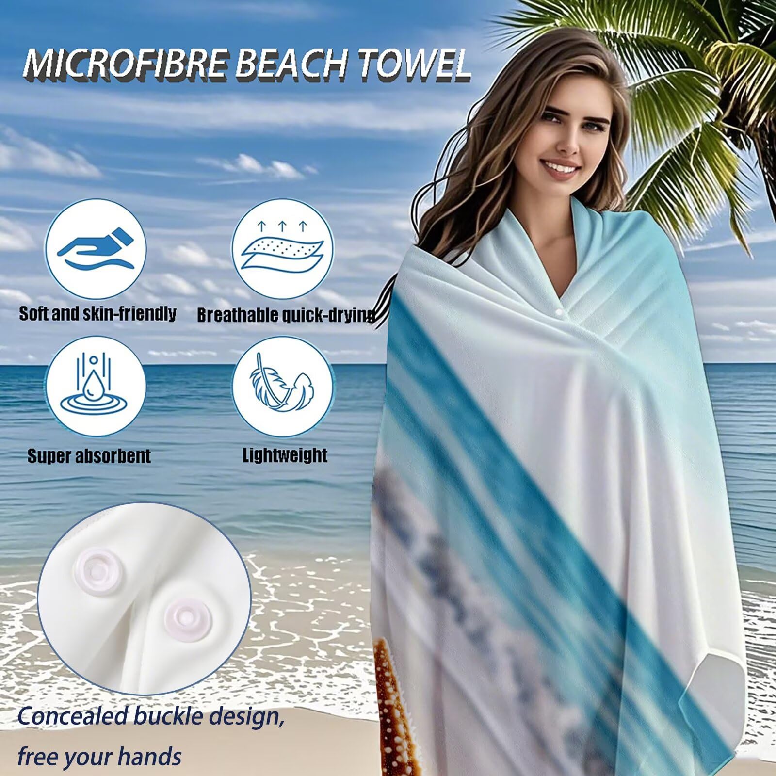 Serviette de Plage XXL 100x200 cm,Étoile de mer Serviette Plage Microfibre avec Séchage Rapide Anti-Sable Absorbante Fonction Design pour Vacances Piscine Pique-Nique Voyages Yoga, Cadeau Femme Q-424