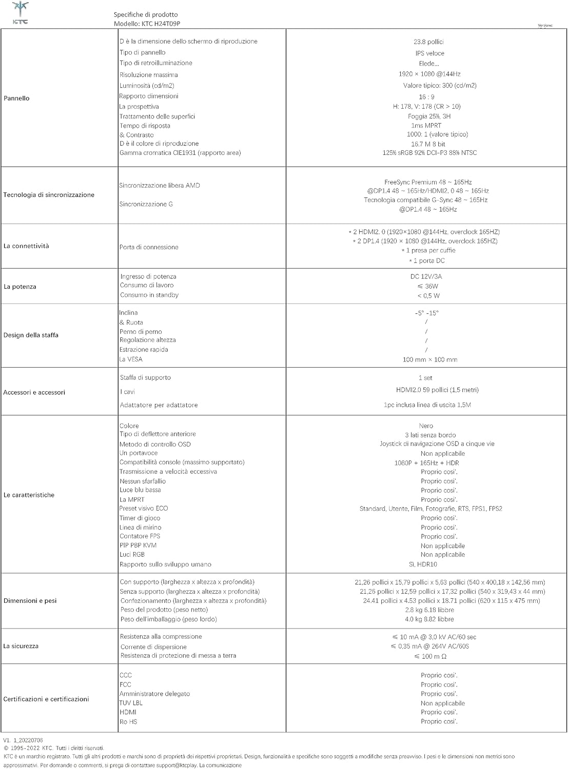 KTC Gaming Monitor 24 pollici, Fast IPS Schermo PC, 165Hz, 1ms, 1080P FHD 1920x1080 Computer, Freesync G-sync, Senza Sfarfallio, HDR10, 125.25% sRGB, HDMI2.0, DP1.2, H24T09P KTC Gaming Monitor 24 pollici, Fast IPS Schermo PC, 165Hz, 1ms, 1080P FHD 1920x1080 Computer, Freesync G-sync, Senza Sfarfallio, HDR10, 125.25% sRGB, HDMI2.0, DP1.2, H24T09P