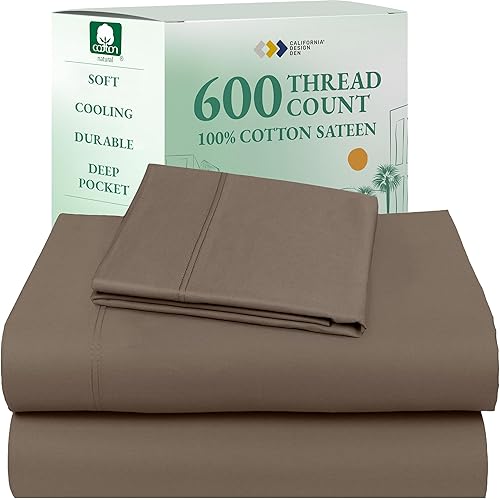 Vista 230 de California Design Den Juego de sábanas de 100% tejido de satén de algodón de 600 hilos, esquinas profundas, suaves, lavanda, tamaño King California