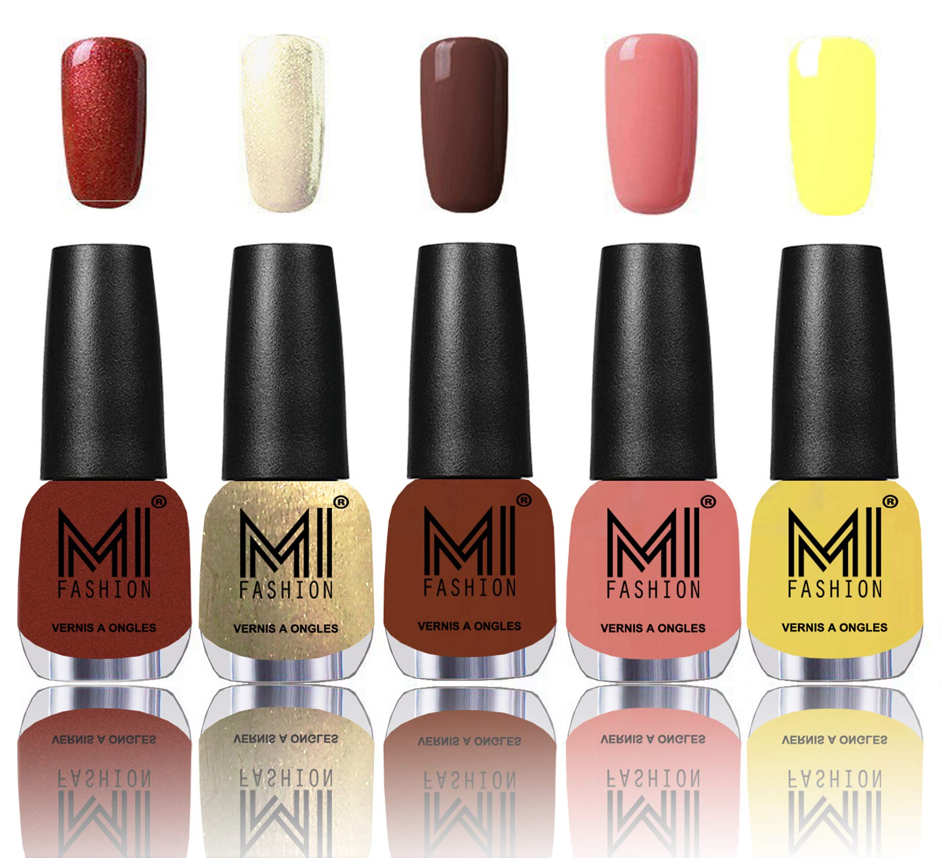 MI Fashion� 7 Days Lasting Premium Nail Polish Shades - reddish bronze,Creamy Golden,Olive Brown,Candy Cotton and Pastel Yellow-image-35
