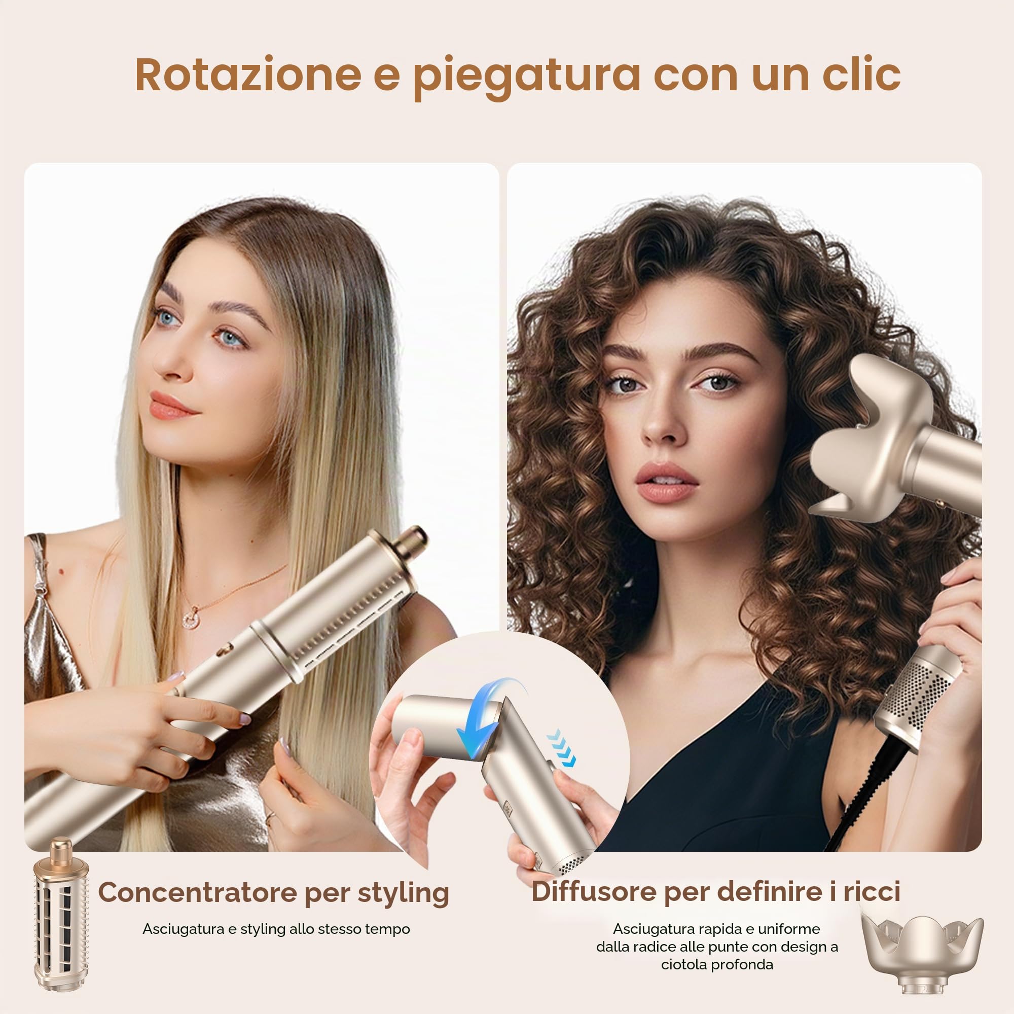 UKLISS Set Airstyler 8 in 1, Pro Hairstyler, Spazzola Asciugacapelli Ionica ad Alta Velocità con Airflow, Arricciacapelli Automatico, Spazzola Volumizzante per Tutti i Tipi di Capelli