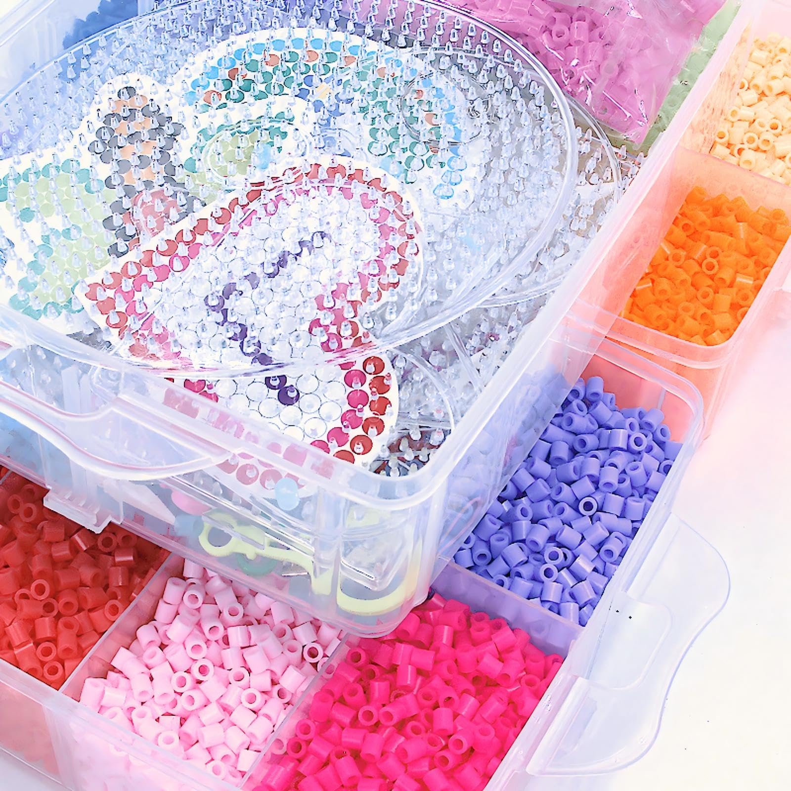 Perler zestaw do majsterkowania, 3-poziomowy zestaw pudełek do przechowywania, ręcznie robione, z koralikami, narzędzia do prasowania, akcesoria, kreatywne dla dorosłych
