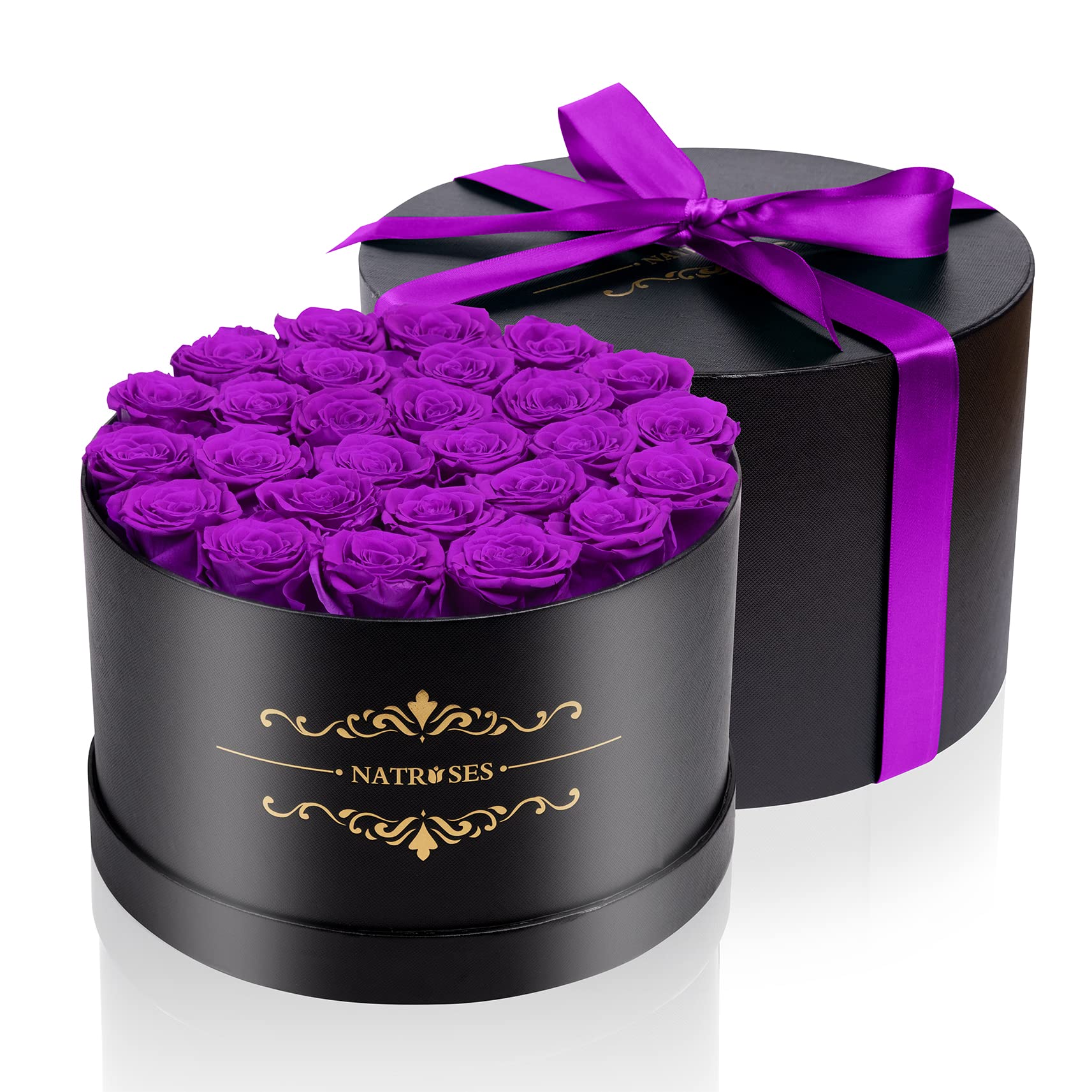 NATROSES Gifts for Her 27 Piece Forever Preserved Roses in a Box, Preserved Flowers for Delivery Birthday, Flowers Gifts for Mothers Day, Dusty Pink: Purple 27 Roses