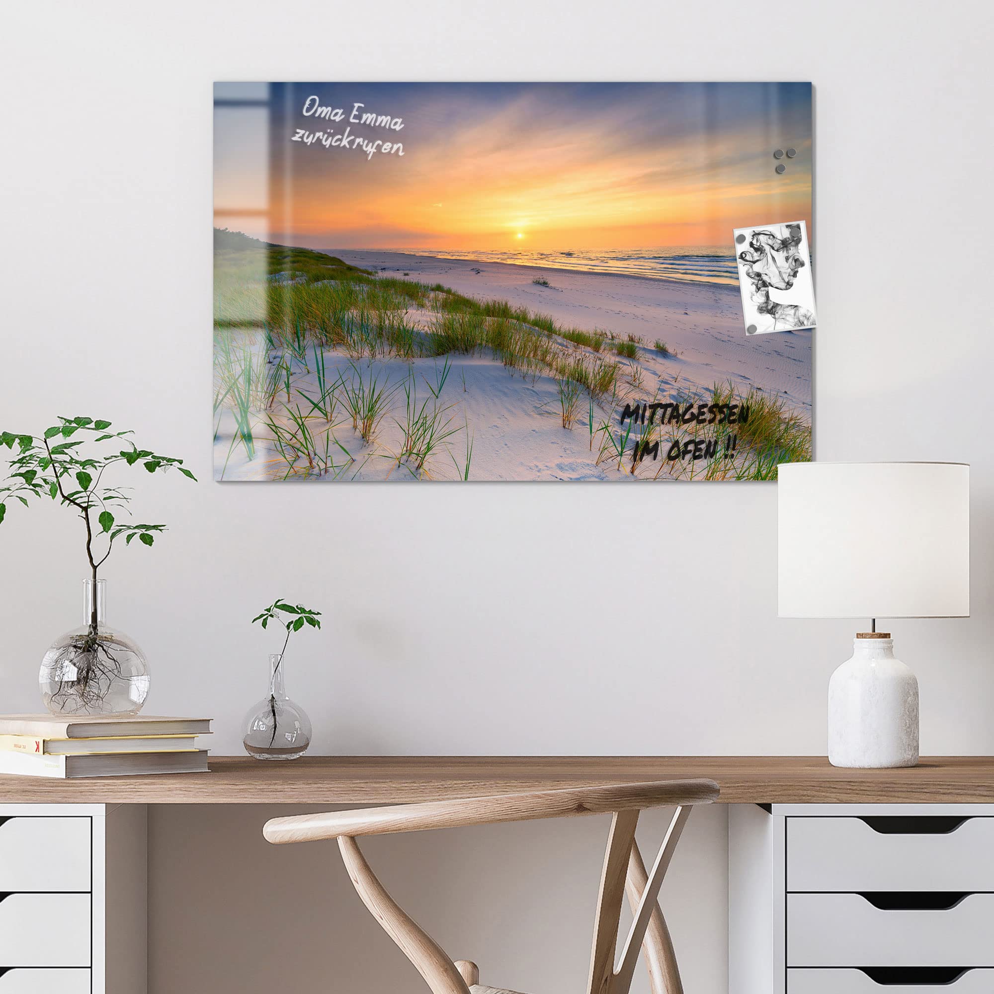 DEQORI Glazen magneetbord, 90 x 60 cm groot, motief kooklepel met specerijen, memobord van glas, magneetbord inclusief magneten, pen en doek voor keuken en kantoor, magnetisch en beschrijfbaar