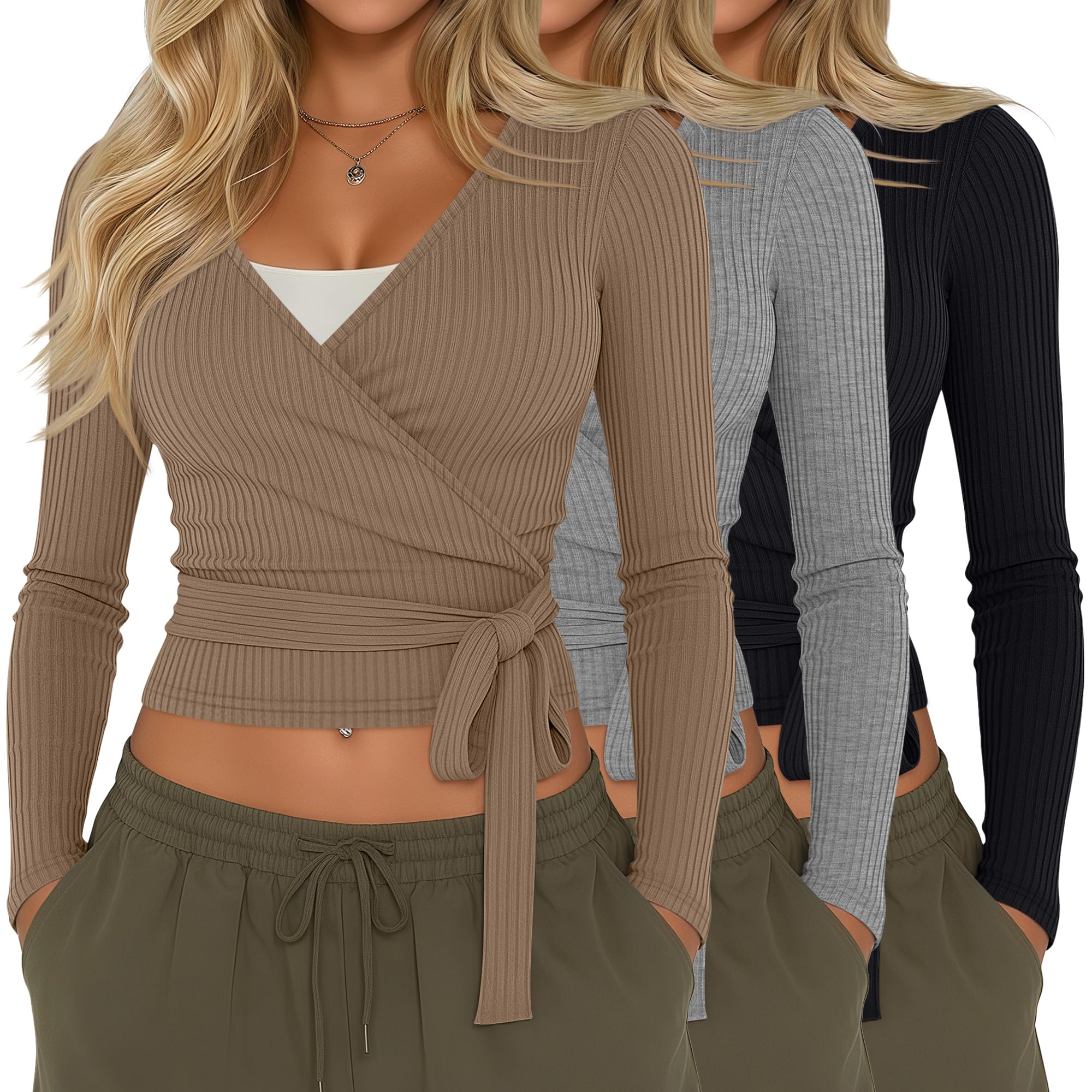 Velvelhall 3-Pack Womens Pilates Wrap Top