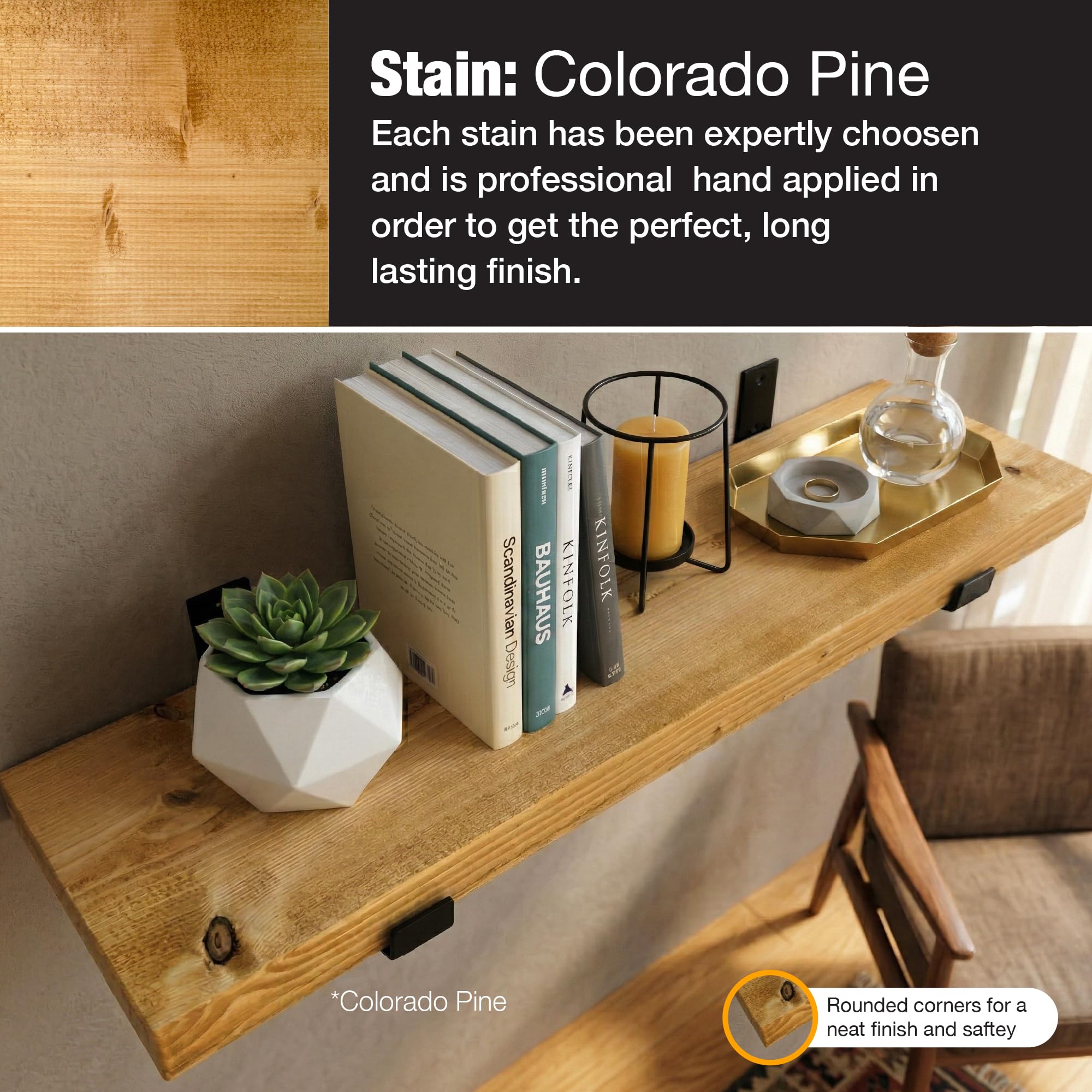 Top Notch Home & Living Handcrafted Rustic Wooden Wall Shelf, Incl 2 Up Brackets - Image 3