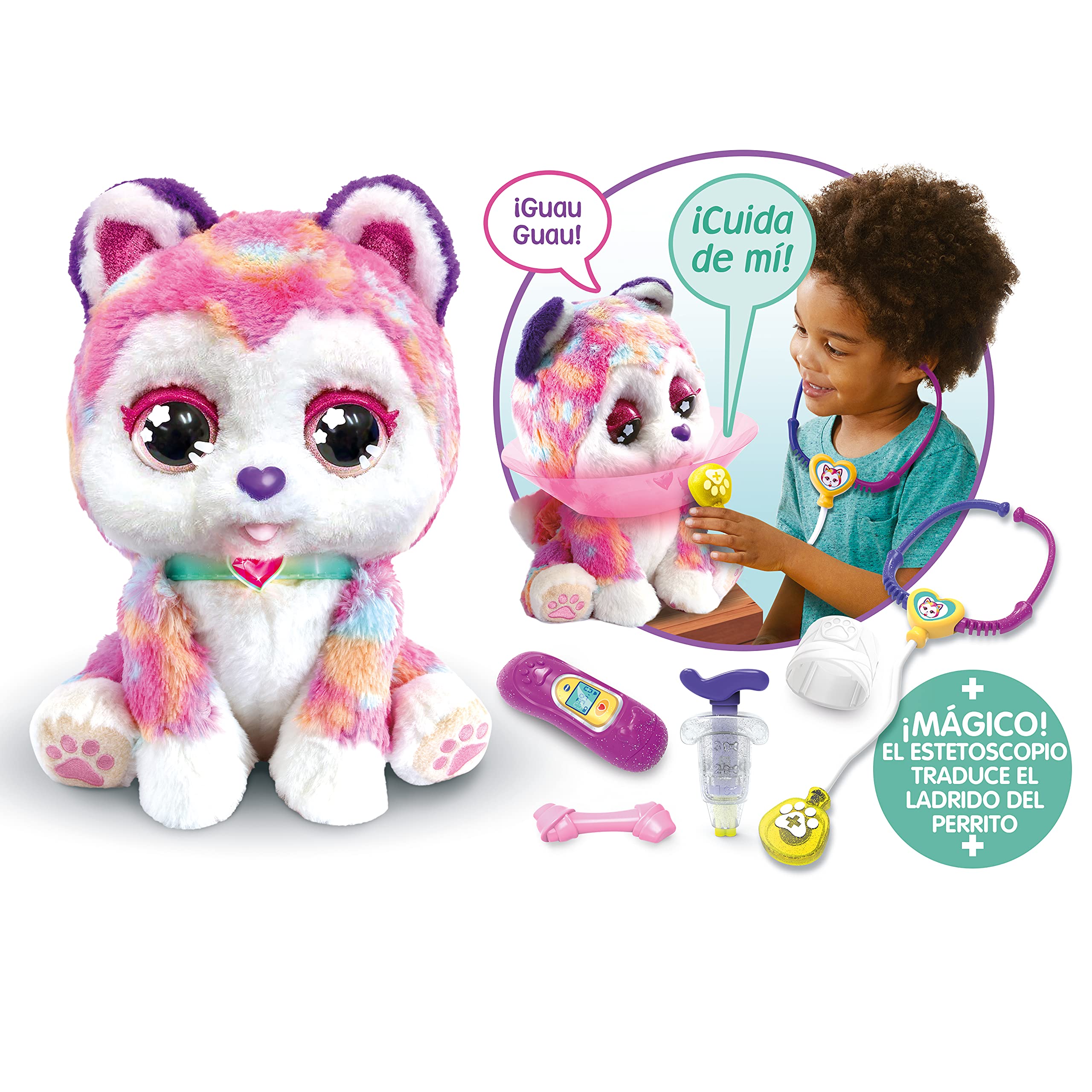 VTech - Husky Visita al Veterinario, Peluche Interactivo, Juguete para niños +3 años, más de 100 Combinaciones de Sonidos y Movimientos, versión ESP (3480-529722)